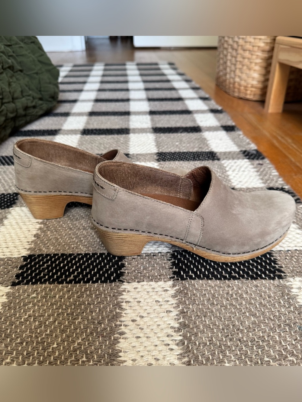 Dansko Mavis Taupe Nubuck Clogs